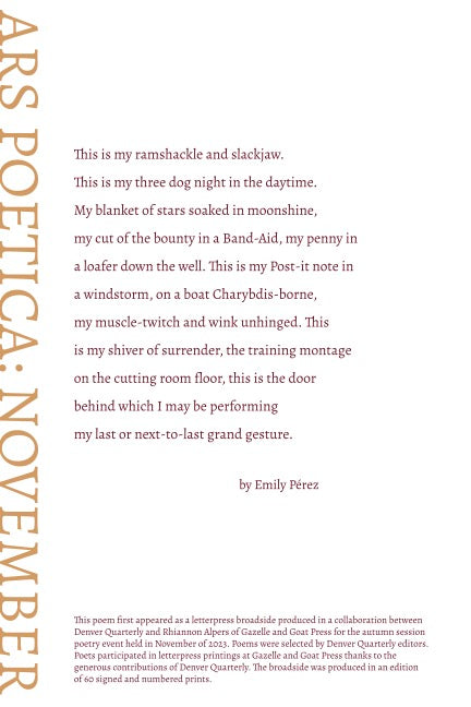 Emily Perez | Denver Quarterly Letterpress Broadside