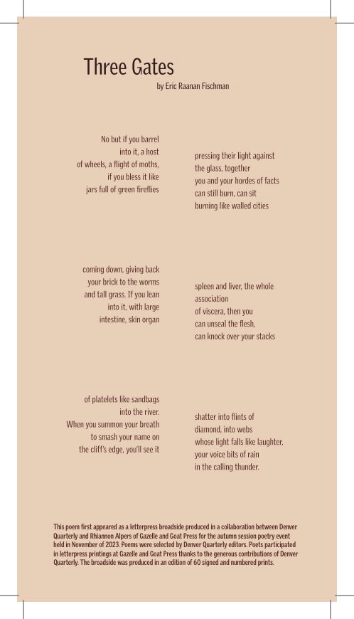 Eric Raanan Fischman | Denver Quarterly Letterpress Broadside