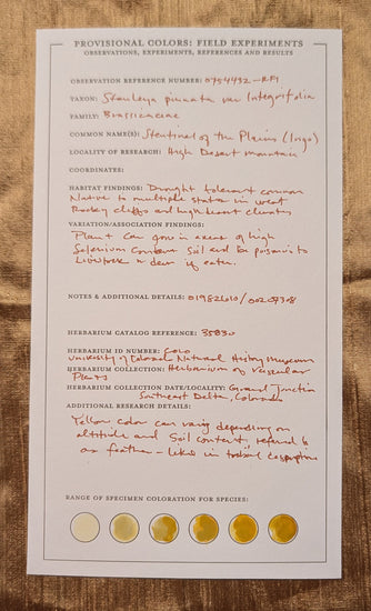 Letterpress color plant specimen card with fieldnotes.