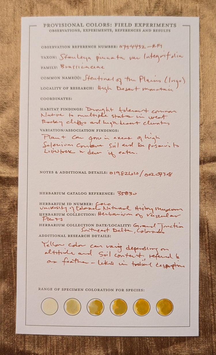 Letterpress color plant specimen card with fieldnotes.