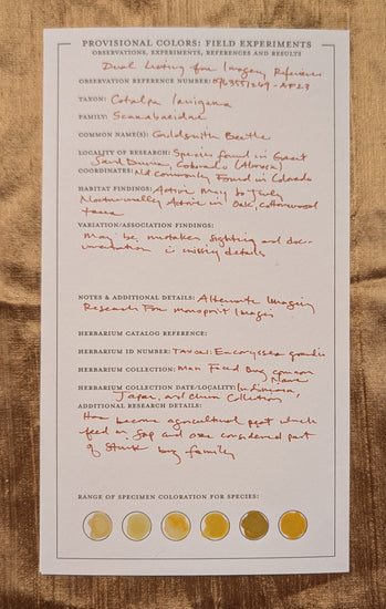 Letterpress color plant specimen card with fieldnotes.